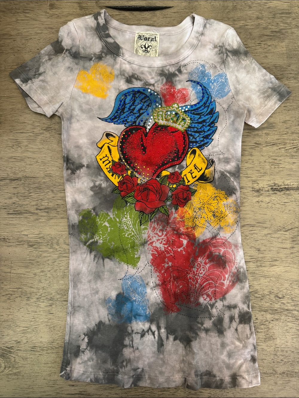 NWOT Vocal Apparel women’s crystal tie dye short sleeve shirt size medium m y2k